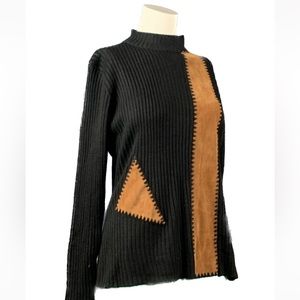 90’s Vintage Knit Long Sleeve Sweater w/Suede Material Patches